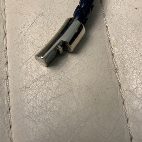 Blue Braided Leather Bracelet - Magnetic Silvertone Closure - Picture 5 of 9